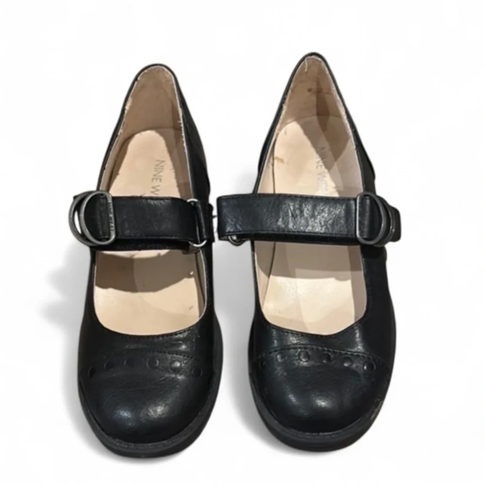 Nine West Girls Black Mary Jane Shoes Velcro Strap School Dress Size 1.5